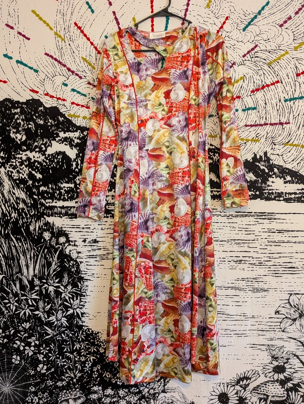 Novelty Shell Psychedelic Print Midi Dress